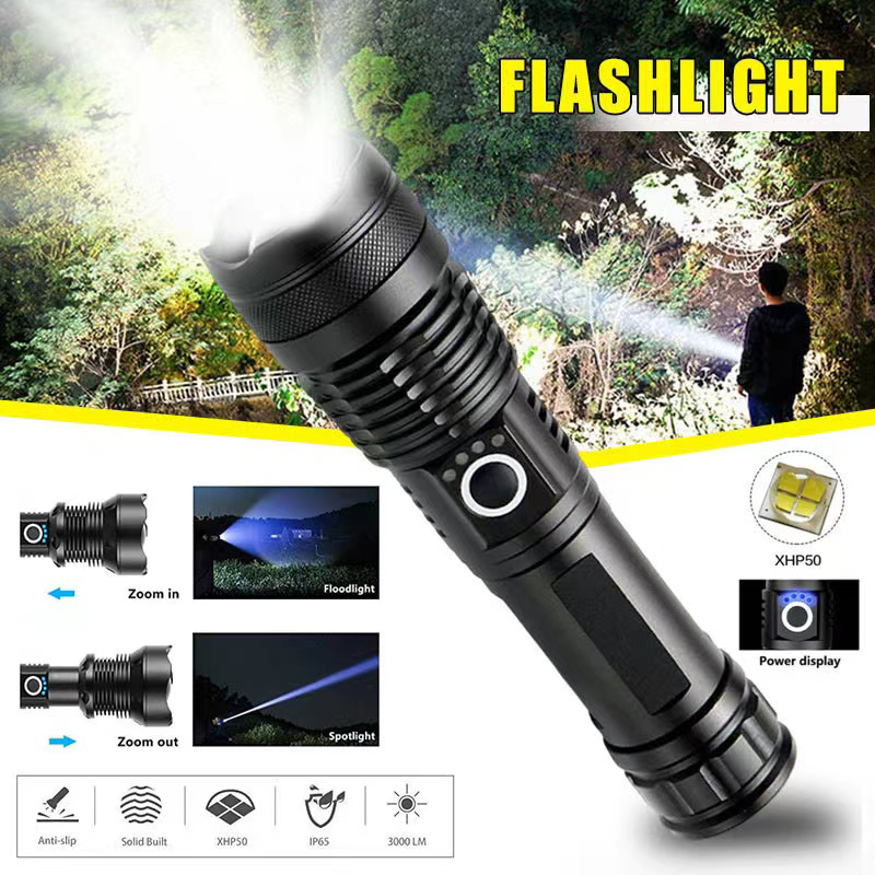 Outdoor Lighting Quality - High Power XHP70 Led Flashlight USB-C
